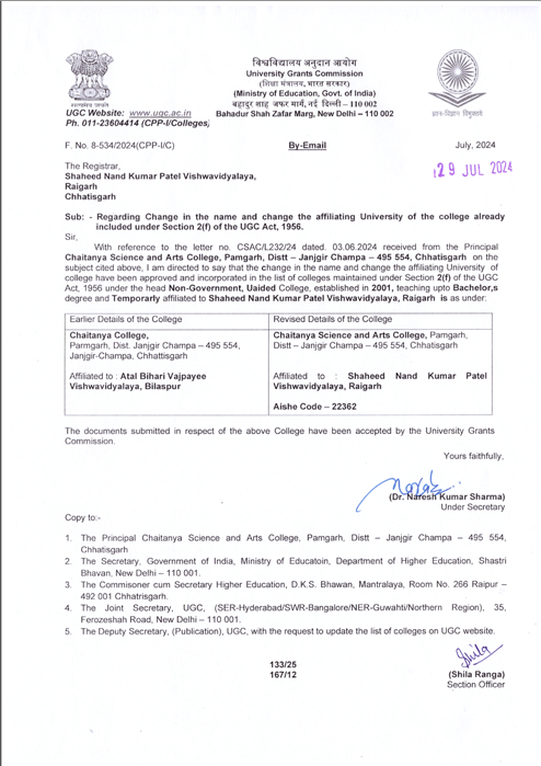 Achievements and Recognition-Achievements and Recognition-Chaitanya Science and Arts College Sasaha Road, Pamgarh, C.G.